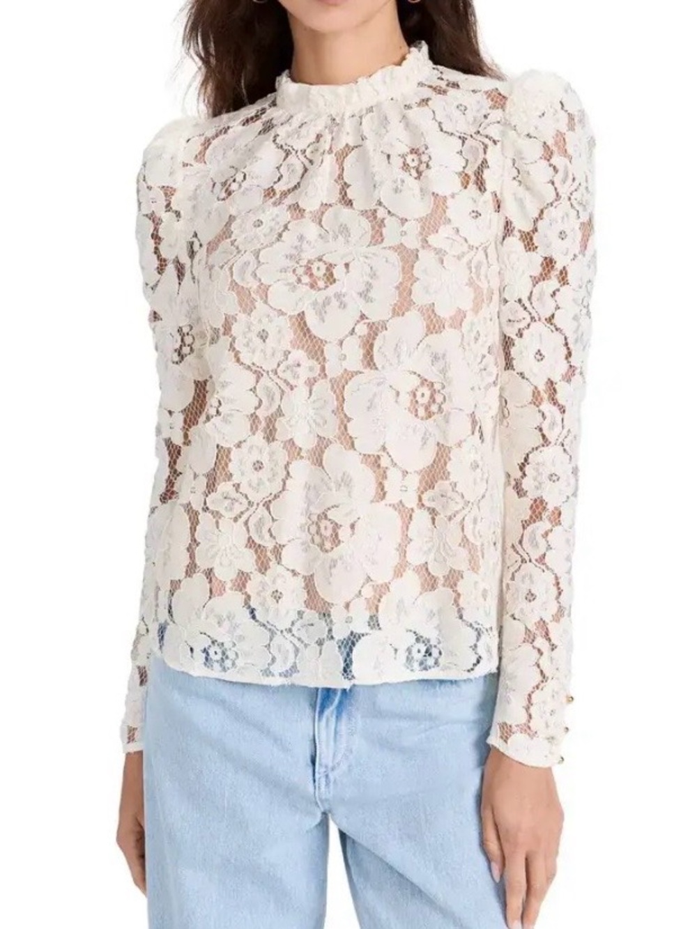 NWT! WAYF Emma puff sleeve by lace top